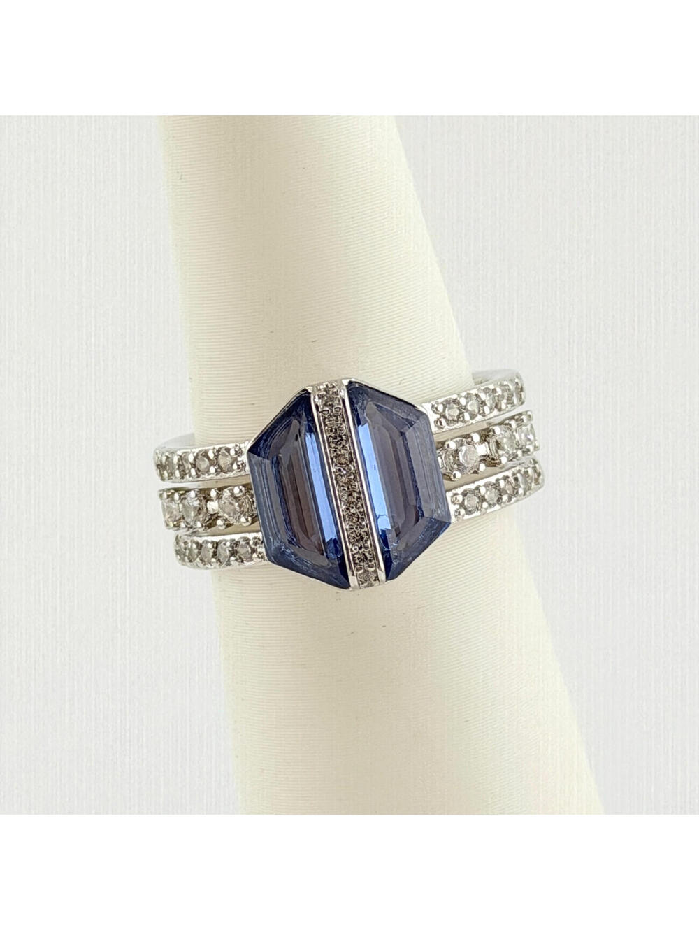 Bomb Party Sz 7 "The Future Is Yours" Lab Created Light Blue Sapphire Rhodium